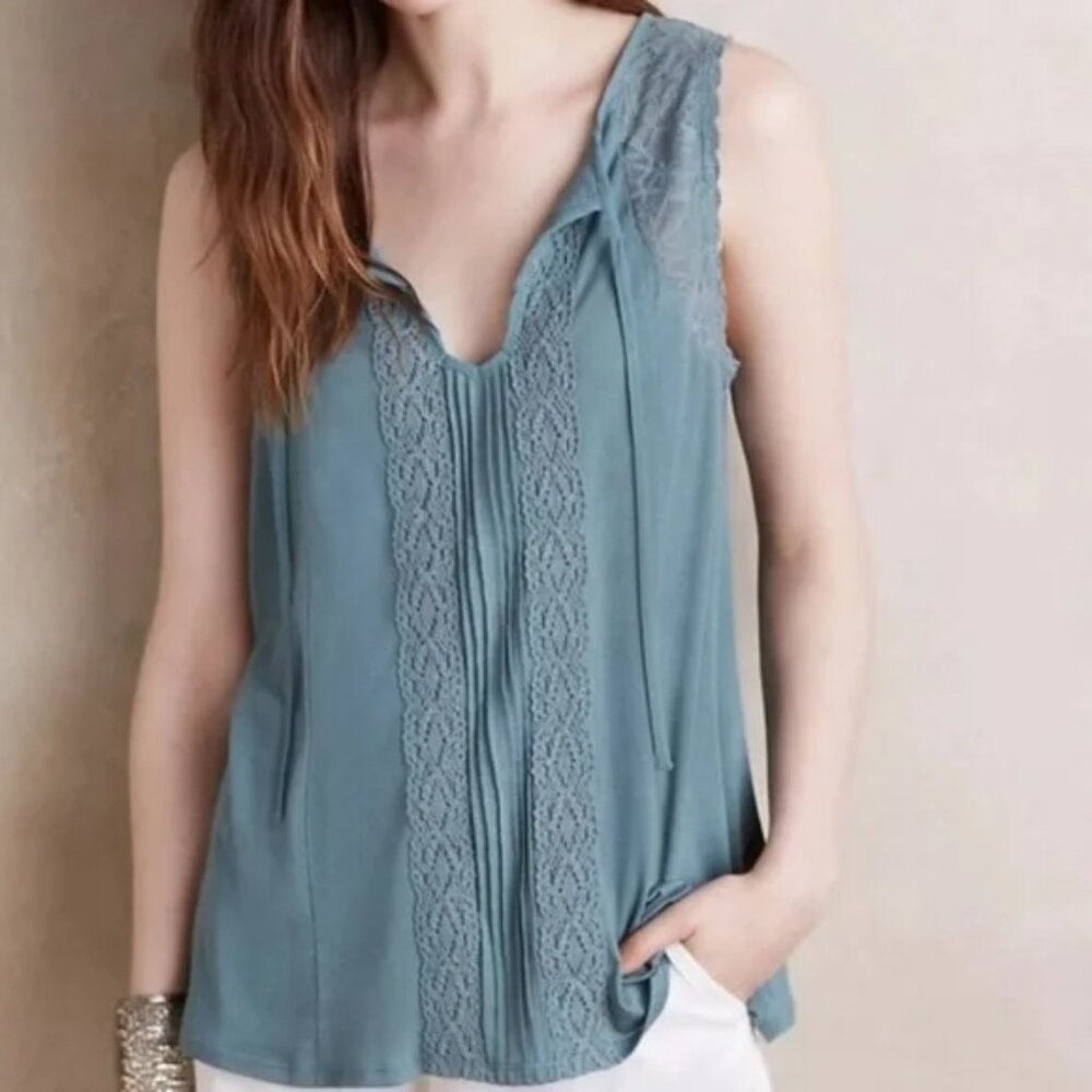 Anthropologie Meadow Rue Open Tie Neck Lace Crochet Large Muted Green